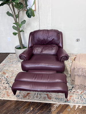 FREE DELIVERY! 🚚 - Genuine Leather Cherry Red Studded Recliner Chair