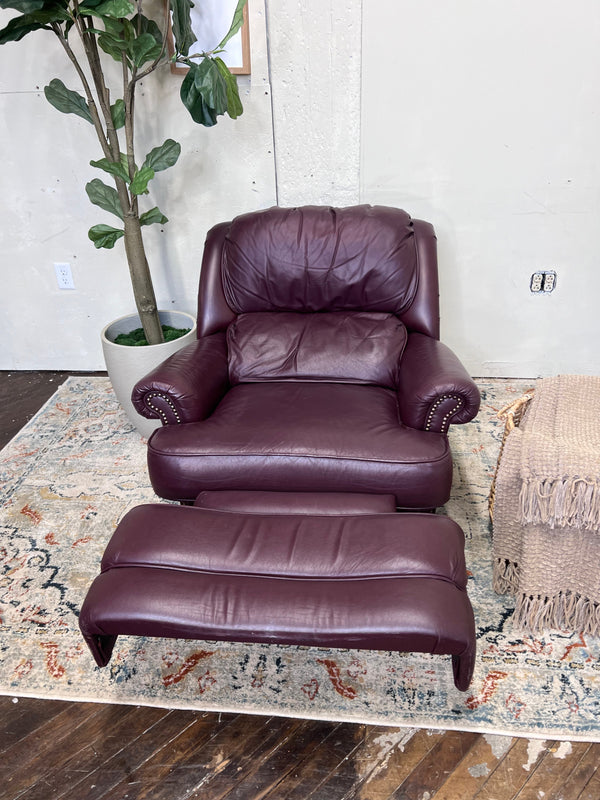 FREE DELIVERY! 🚚 - Genuine Leather Cherry Red Studded Recliner Chair