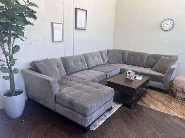 FREE DELIVERY! 🚚 - Macy’s Gray Microfiber Tufted U Sectional Couch with Chaise Cozy Couple