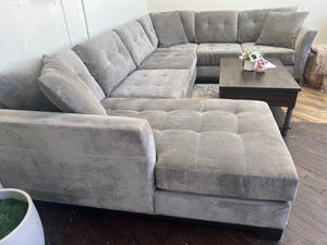 FREE DELIVERY! 🚚 - Macy’s Gray Microfiber Tufted U Sectional Couch with Chaise Cozy Couple