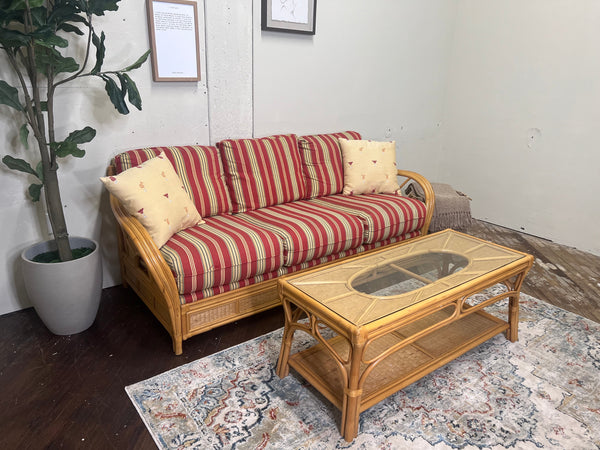 FREE DELIVERY! 🚚- Bamboo Screen Porch or Patio 3 Seater Couch & Glass Top Coffee Table Set Cozy Couple