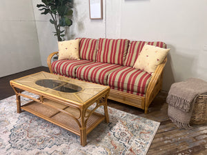 FREE DELIVERY! 🚚- Bamboo Screen Porch or Patio 3 Seater Couch & Glass Top Coffee Table Set Cozy Couple