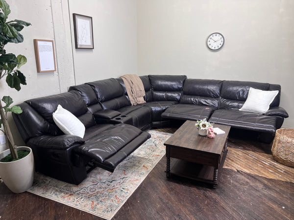 FREE DELIVERY! 🚚 - Jordan’s Furniture Dark Brown Genuine Leather Reclining Rearrangeable Sectional Couch Cozy Couple