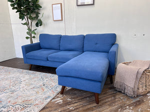 FREE DELIVERY! 🚚 - Mid Century Blue Sectional Couch with Chaise and Charging Ports Cozy Couple