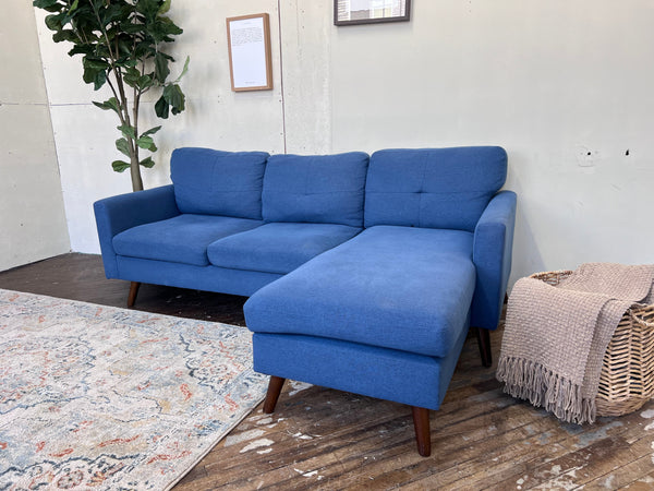 FREE DELIVERY! 🚚 - Mid Century Blue Sectional Couch with Chaise and Charging Ports Cozy Couple