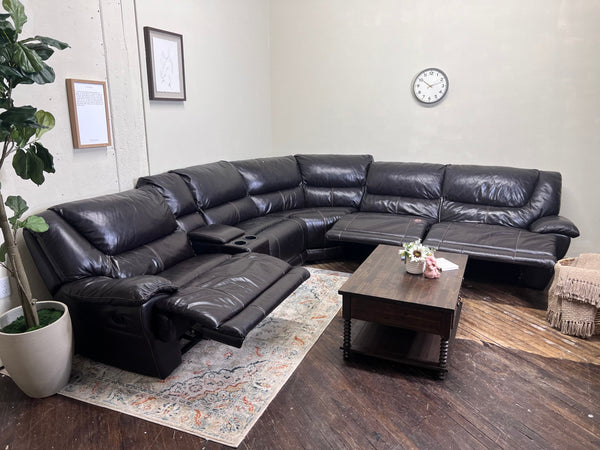 FREE DELIVERY! 🚚 - Jordan’s Furniture Dark Brown Genuine Leather Reclining Rearrangeable Sectional Couch Cozy Couple