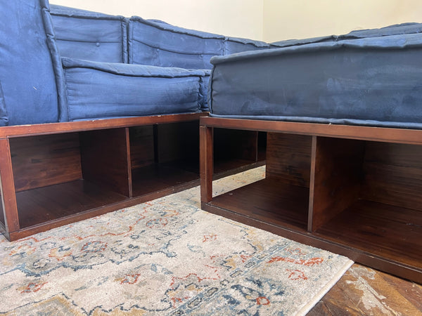 FREE DELIVERY! 🚚 - Pottery Barn Blue Tufted Microfiber Modular Rearrangeable Storage Sectional Couch with Ottoman Set Cozy Couple