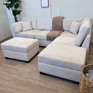 (Brand New) "Adria" Corduroy Modern 3-Piece L Sectional Couch with Chaise & Ottoman Set