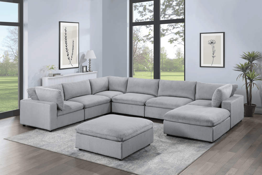 (Brand New) "Gabriel" Cloud Modular Corduroy Light Gray 8-Piece U Sectional Couch Set with Ottomans