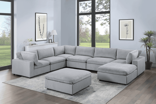 (Brand New) "Gabriel" Cloud Modular Corduroy Light Gray 8-Piece U Sectional Couch Set with Ottomans