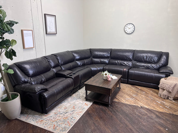 FREE DELIVERY! 🚚 - Jordan’s Furniture Dark Brown Genuine Leather Reclining Rearrangeable Sectional Couch Cozy Couple