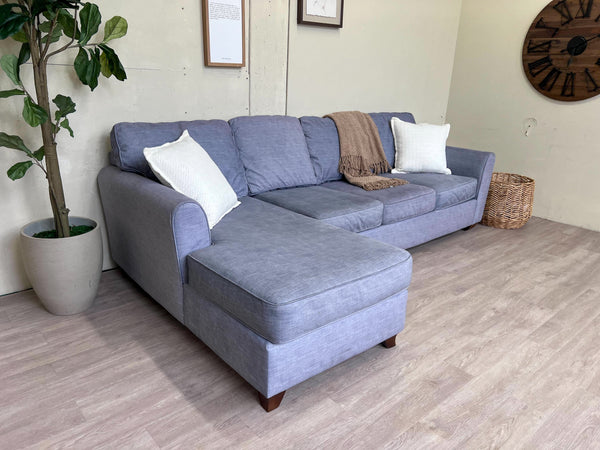 FREE DELIVERY! 🚚 - Jordan’s Bauhuas Light Blue Microfiber Sectional Couch with Chaise Cozy Couple