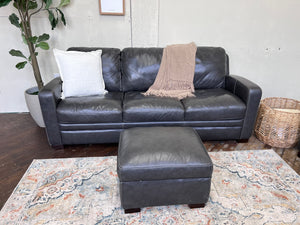 FREE DELIVERY! 🚚 - Charcoal Gray Genuine Leather 3 Seater Couch & Ottoman Set Cozy Couple