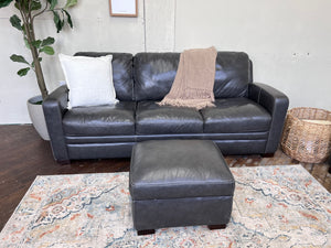 FREE DELIVERY! 🚚 - Charcoal Gray Genuine Leather 3 Seater Couch & Ottoman Set