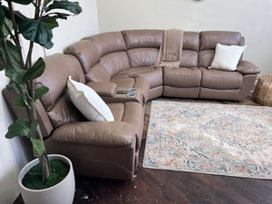 FREE DELIVERY! 🚚 - Jordan’s Furniture “Larue” Light Brown Power Reclining Genuine Leather Sectional Couch with Seat Warming, Massage, Tilt Headrest and Charging Console