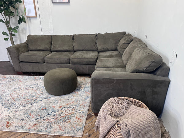 FREE DELIVERY! 🚚 - Jordan’s Furniture Bauhaus Olive Green Microfiber Sleeper Sectional Couch with Ottoman Set Cozy Couple