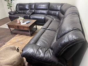 FREE DELIVERY! 🚚 - Jordan’s Furniture Dark Brown Genuine Leather Reclining Rearrangeable Sectional Couch Cozy Couple
