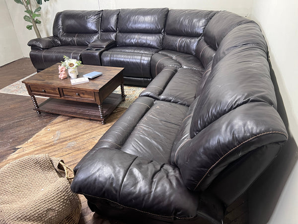 FREE DELIVERY! 🚚 - Jordan’s Furniture Dark Brown Genuine Leather Reclining Rearrangeable Sectional Couch Cozy Couple