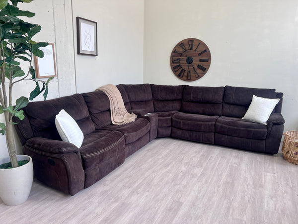 FREE DELIVERY! 🚚 - Dark Brown Rearrangeable Recliner Sectional Couch with Cupholders and Storage Cozy Couple