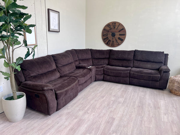 FREE DELIVERY! 🚚 - Dark Brown Rearrangeable Recliner Sectional Couch with Cupholders and Storage Cozy Couple
