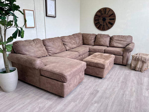 FREE DELIVERY! 🚚 - Brown Synthetic Leather U Sectional Couch with Chaise and Storage Roller Ottoman Cozy Couple