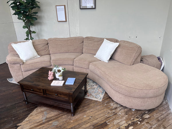 FREE DELIVERY! 🚚 - Bernie & Phyl’s Beige Boucle Sectional Couch with Rounded Chaise Cozy Couple