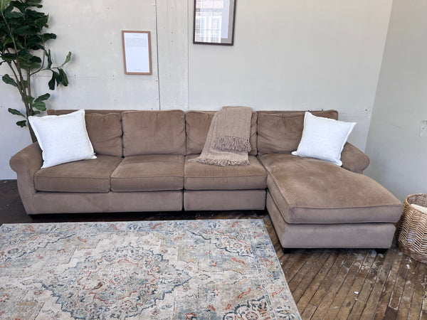 FREE DELIVERY! 🚚 - Light Brown Corduroy Sectional Couch with Chaise Cozy Couple
