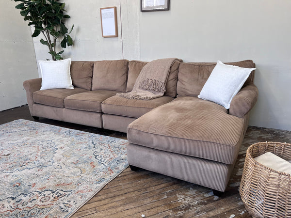 FREE DELIVERY! 🚚 - Light Brown Corduroy Sectional Couch with Chaise Cozy Couple