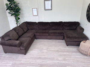 FREE DELIVERY! 🚚 - Brown Modern Fuzzy U Sectional Couch with Chaise