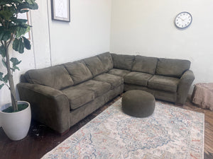 FREE DELIVERY! 🚚 - Jordan’s Furniture Bauhaus Olive Green Microfiber Sleeper Sectional Couch with Ottoman Set Cozy Couple