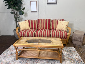 FREE DELIVERY! 🚚- Bamboo Screen Porch or Patio 3 Seater Couch & Glass Top Coffee Table Set Cozy Couple