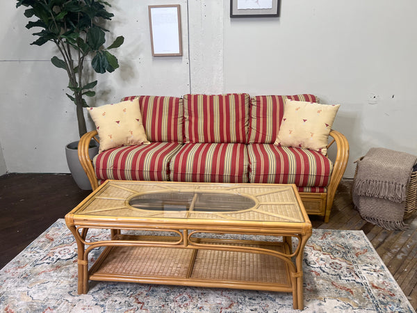 FREE DELIVERY! 🚚- Bamboo Screen Porch or Patio 3 Seater Couch & Glass Top Coffee Table Set Cozy Couple