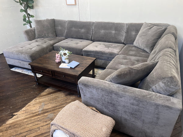 FREE DELIVERY! 🚚 - Macy’s Gray Microfiber Tufted U Sectional Couch with Chaise Cozy Couple