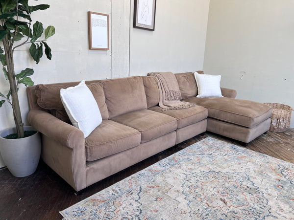 FREE DELIVERY! 🚚 - Light Brown Corduroy Sectional Couch with Chaise Cozy Couple