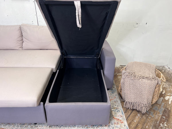 FREE DELIVERY! 🚚 - Gray & Tan Modern Sleeper Sectional Couch with Chaise, Storage, and 2 Stored Ottomans