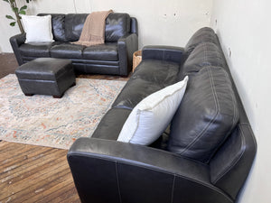 FREE DELIVERY! 🚚 - Charcoal Gray Genuine Leather 3 Seater Couch & Ottoman Set Cozy Couple
