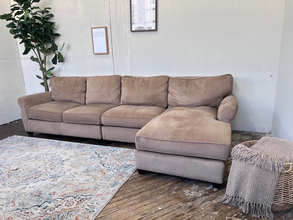 FREE DELIVERY! 🚚 - Light Brown Corduroy Sectional Couch with Chaise Cozy Couple