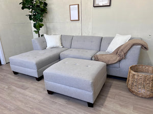 FREE DELIVERY! 🚚 - La-Z-Boy Light Gray Modern Tufted Modular Sectional Couch with Chaise & Ottoman Set