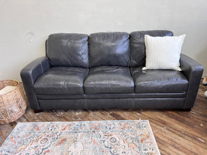FREE DELIVERY! 🚚 - Charcoal Gray Genuine Leather 3 Seater Couch & Ottoman Set Cozy Couple
