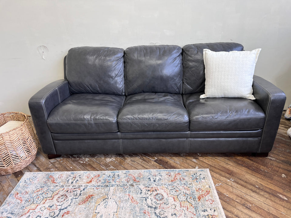 FREE DELIVERY! 🚚 - Charcoal Gray Genuine Leather 3 Seater Couch & Ottoman Set