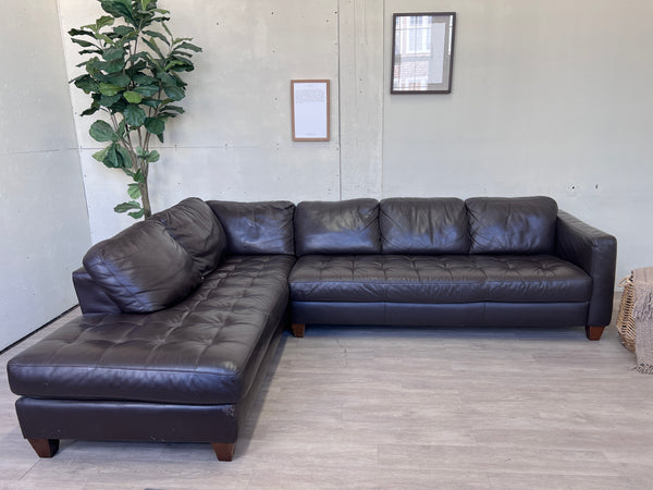 FREE DELIVERY! 🚚 - Real Genuine Leather Dark Brown Tufted Modern Sectional Couch with Chaise