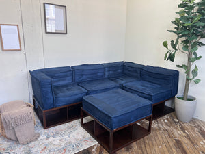 FREE DELIVERY! 🚚 - Pottery Barn Blue Tufted Microfiber Modular Rearrangeable Storage Sectional Couch with Ottoman Set Cozy Couple