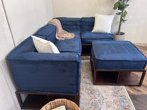 FREE DELIVERY! 🚚 - Pottery Barn Blue Tufted Microfiber Modular Rearrangeable Storage Sectional Couch with Ottoman Set Cozy Couple