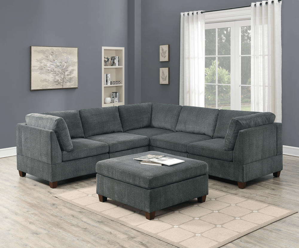 (Brand New) "Mara" 6-Piece Modular Microfiber L Sectional Couch & Ottoman Set