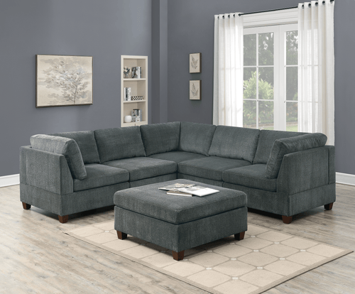 (Brand New) "Mara" 6-Piece Modular Microfiber L Sectional Couch & Ottoman Set