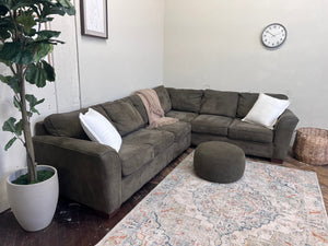 FREE DELIVERY! 🚚 - Jordan’s Furniture Bauhaus Olive Green Microfiber Sleeper Sectional Couch with Ottoman Set Cozy Couple