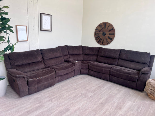 FREE DELIVERY! 🚚 - Dark Brown Rearrangeable Recliner Sectional Couch with Cupholders and Storage Cozy Couple