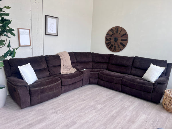 FREE DELIVERY! 🚚 - Dark Brown Rearrangeable Recliner Sectional Couch with Cupholders and Storage Cozy Couple
