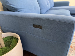FREE DELIVERY! 🚚 - Mid Century Blue Sectional Couch with Chaise and Charging Ports Cozy Couple
