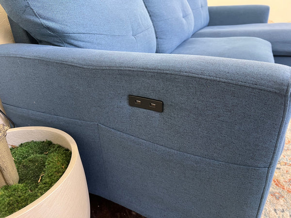 FREE DELIVERY! 🚚 - Mid Century Blue Sectional Couch with Chaise and Charging Ports Cozy Couple